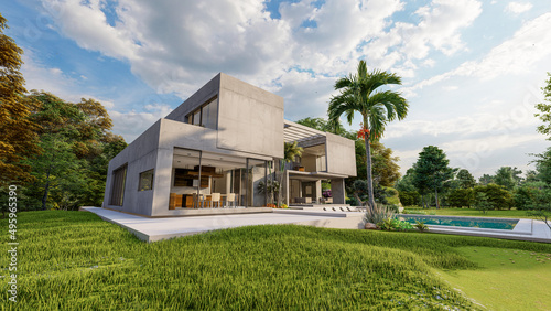 Luxurious brutalist home wi...