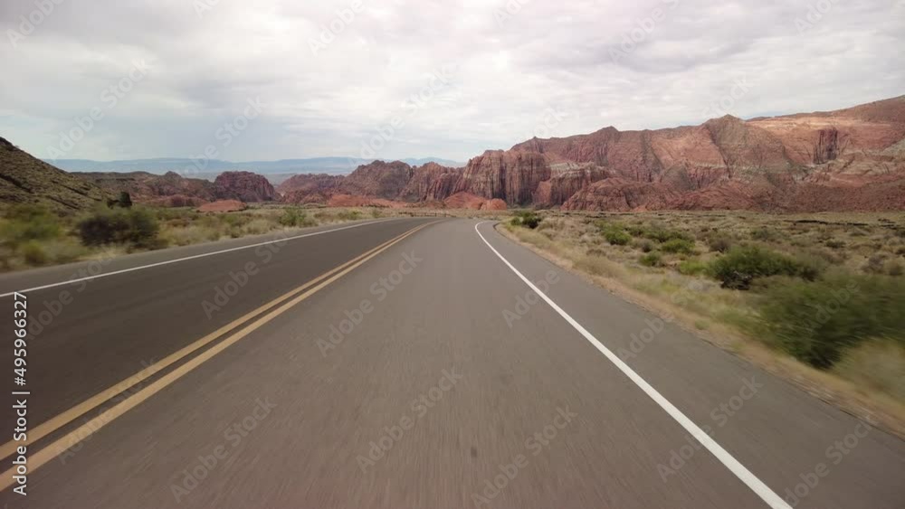 Driving Plate Utah Desert in Snow Canyon Cloudy Southbound Multicam Set 03 Front View Southwest USA Driving Plate Utah Desert in Snow Canyon Cloudy Southbound Multicam Set 03 Front View Southwest USA