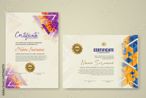 Two set certificate template with dynamic and futuristic polygonal color and modern background.