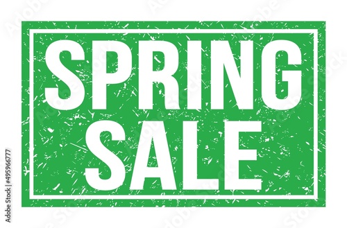 SPRING SALE, words on green rectangle stamp sign