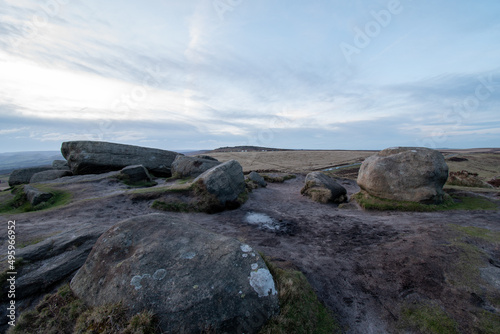 Rocks and hilly scenery of Higger Tor. Natural rock formation in the Peak District  close to Sheffield  UK