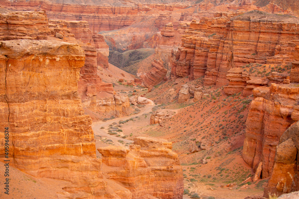 Natural unusual landscape red canyon of unusual beauty is similar to the Martian landscape, the Charyn canyon Natural unusual landscape red canyon of unusual beauty is similar to the Martian landscape, the Charyn canyon