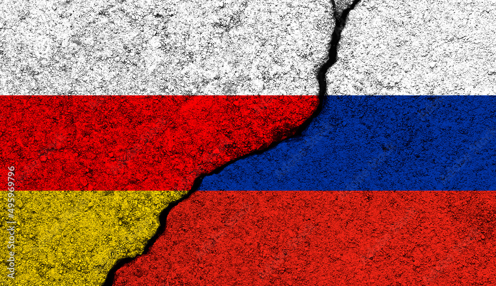 Fototapeta premium South Ossetia and Russia flags background. Military conflict, war, independence concept photo