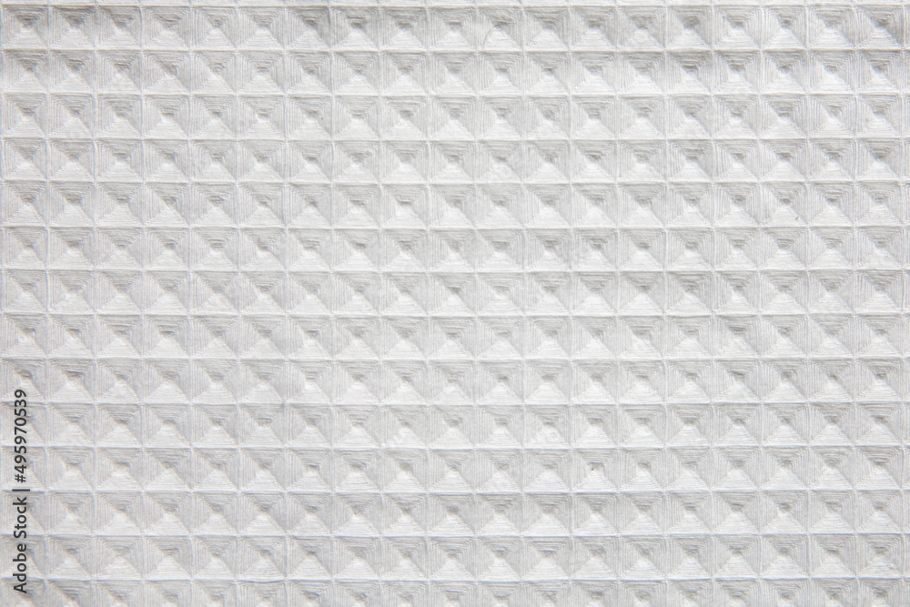Fototapeta premium White cotton waffle towel with square fabric texture. Abstract background