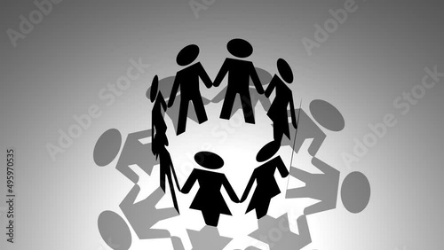 Animation of people holding hands in a circle. Video of people together and relating. Concept of union, work, unity, communion, helping others, thinking alike, walking together and teamwork