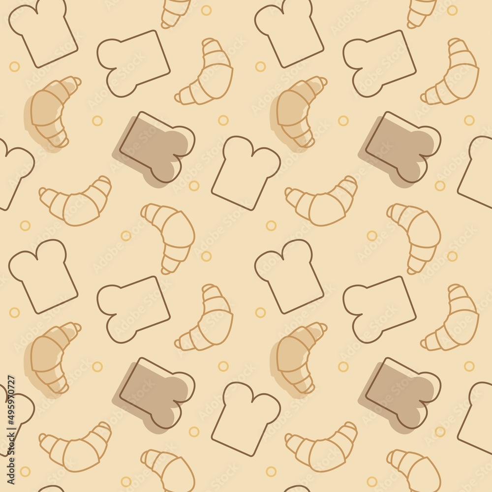 Bread bakery seamless pattern, baker croissants, grain loaf background template, vector baked goods illustration design