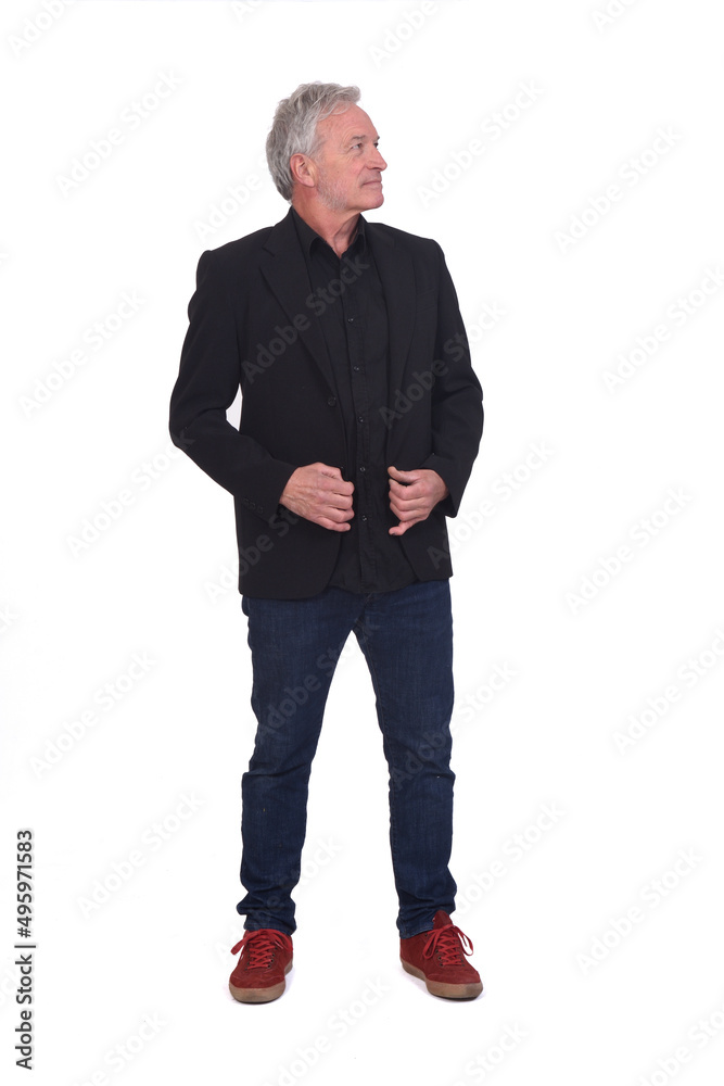 side view of a man looking up on white background side view of a man looking up on white background