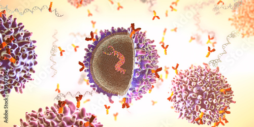 Genetically engineered chimeric antigen receptor immune cell with implanted mrna gene strand - 3d illustration photo