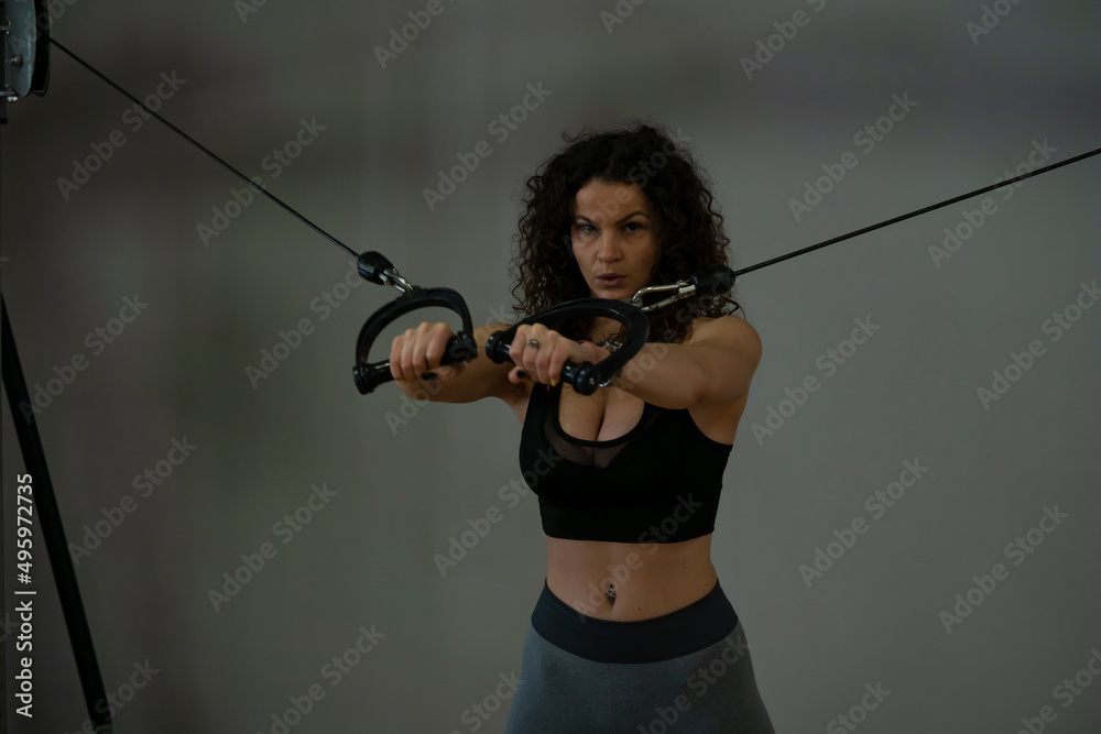 Hot steamy gym session with curly brunette toned female model Hot steamy gym session with curly brunette toned female model