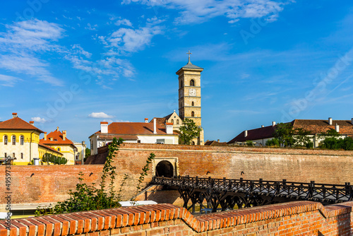 View of catholic cathedral on sunny day in Alba Iulia, Romania, 2021 photo