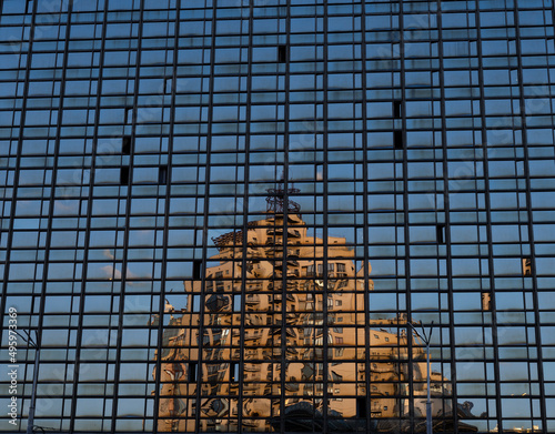 Reflection in the window. Glass. Building