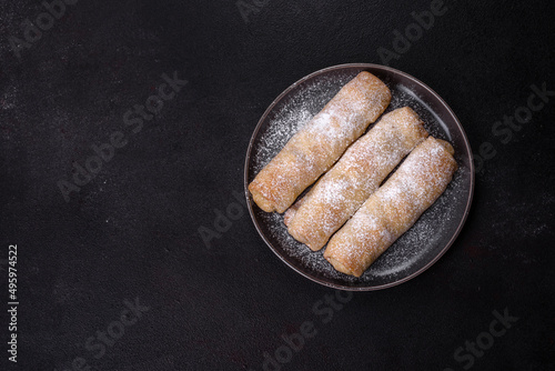 Delicious fresh sweet vertuta with apple. Homemade pastries photo