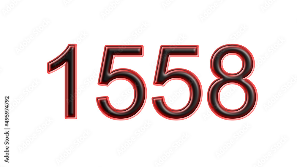 red 1558 number 3d effect white background red 1558 number 3d effect white background