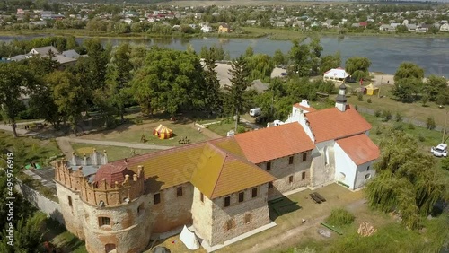 Aerial to Starokostiantyniv castle is a Volhynian castle built at the confluence of the Sluch and Ikopot rivers by Konstantyn Ostrogski, Ukraine