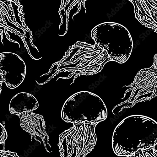 Hand drawn jellyfish seamless pattern background illustration