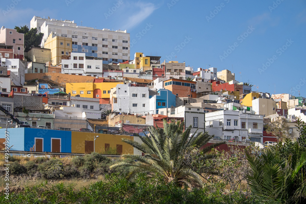 Casas de colores en el barrio de San Nicolas en la ciudad de Las Palmas de Gran Canaria