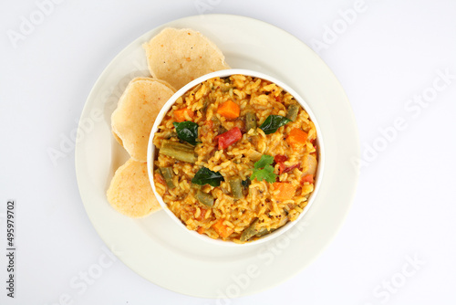 Tomato rice.spicy South Indian rice recipe Tomato pulao or Tomato Rice ,South Indian Thakkali Sadam ,Tomato Bath an Indian vegetarian dish. Healthy nutritious photo