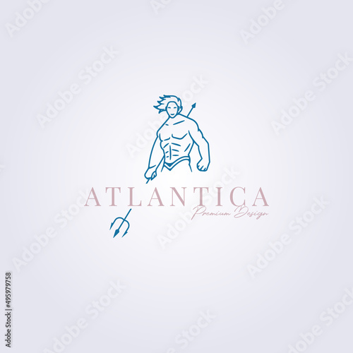 poseidon trident Atlantic minimal logo line art vector illustration design