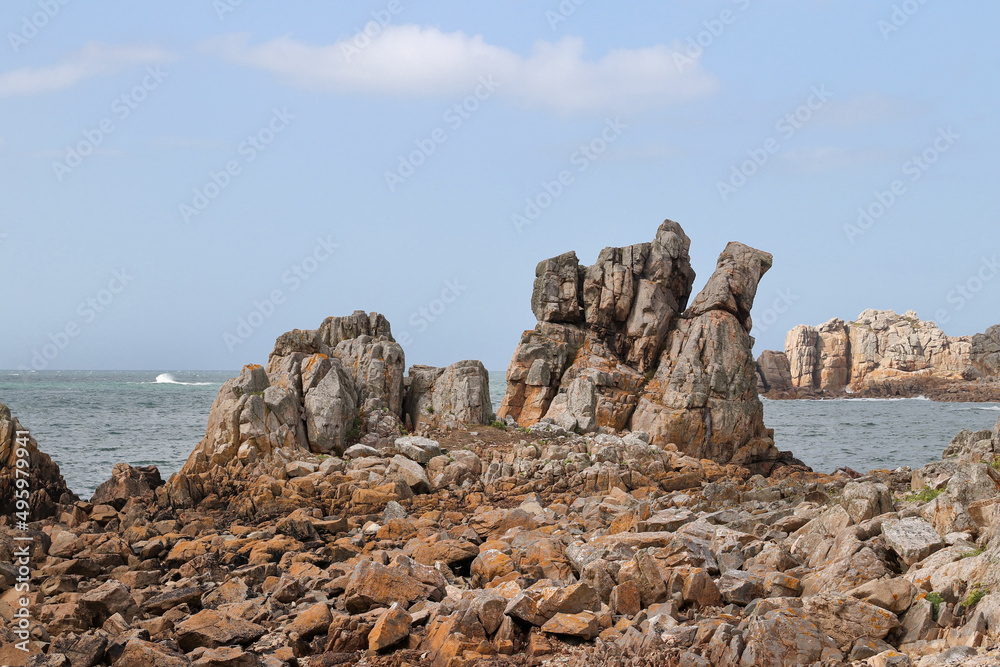 Cliffs on the coast -  Pink Granite Coast, Le Gouffre, Brittany, France