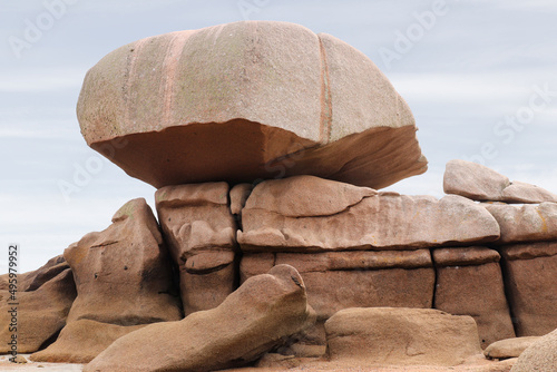 Bizarre boulders and rocks on the Pink Granite Coast on the island of Renote in Brittany photo