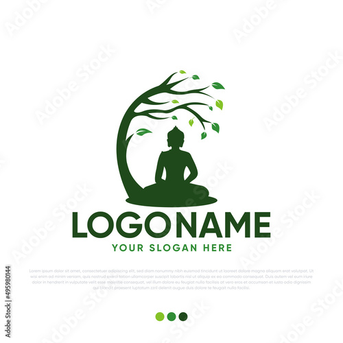 buddha with tree logo design premium vector
