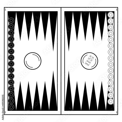 Hand drawn backgammon. Board game common in the east. Vector illustration