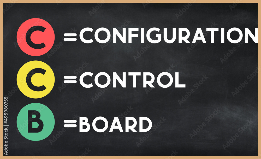 Configuration control board - CCB acronym written on chalkboard, business acronyms. Configuration control board - CCB acronym written on chalkboard, business acronyms.