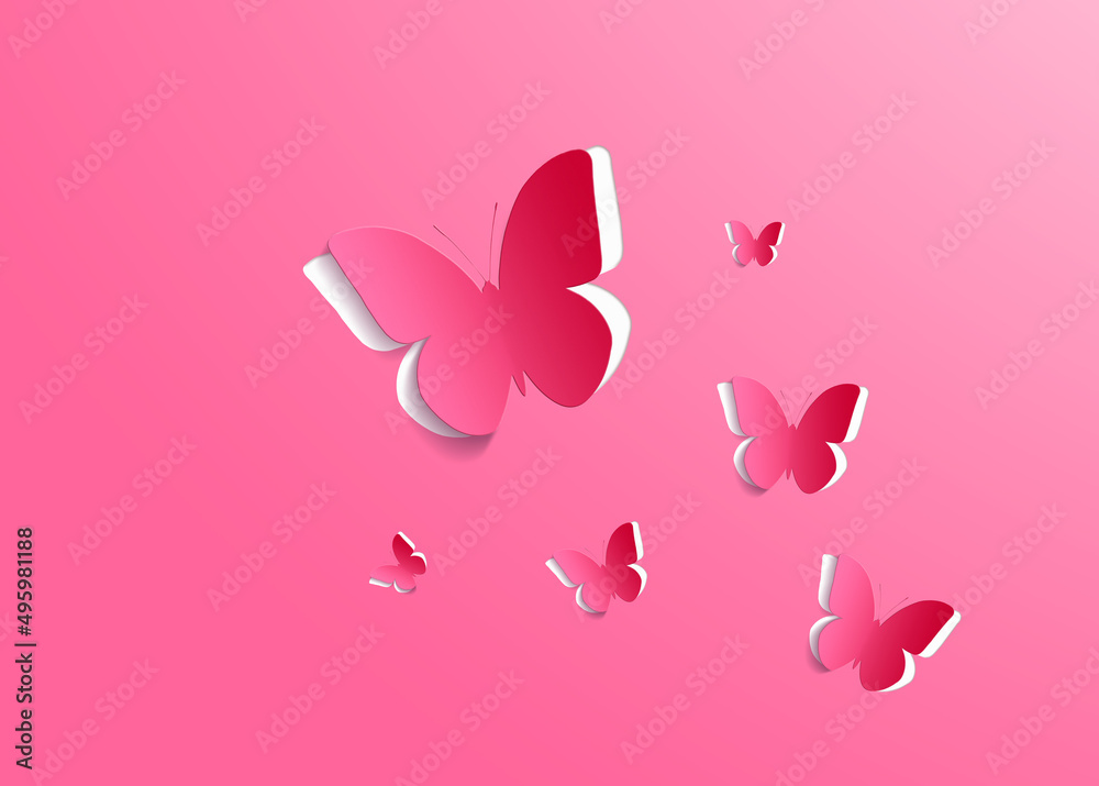 Paper butterflies on a pink background. Love and Valentine's day concept. Top view Paper butterflies on a pink background. Love and Valentine's day concept. Top view