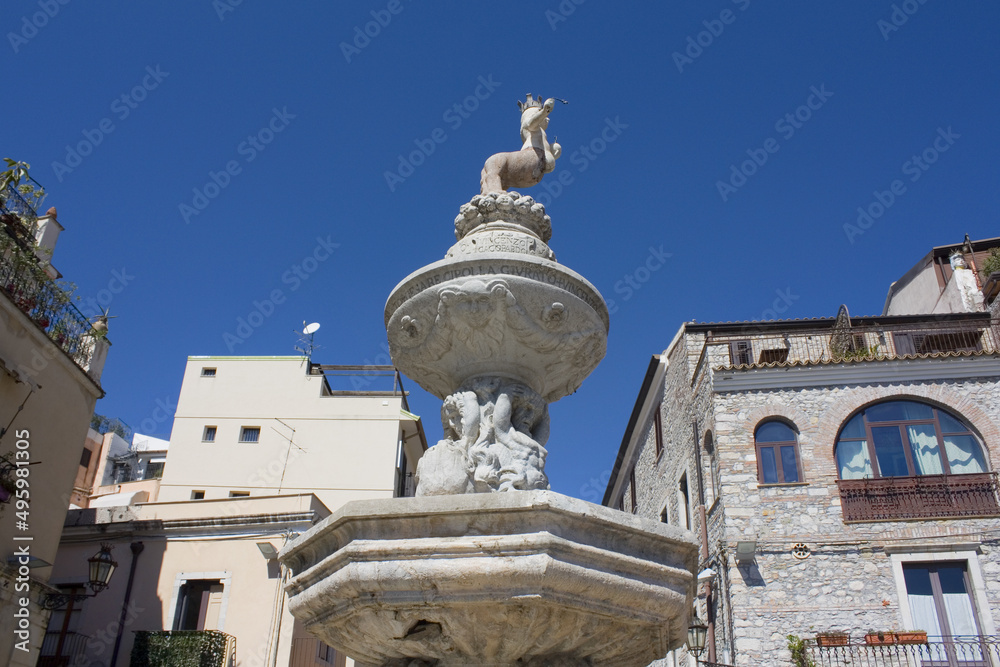 Four Fountain (or Quattro Fontane) at Piazza del Duomo in Taormina, Sicily, Italy