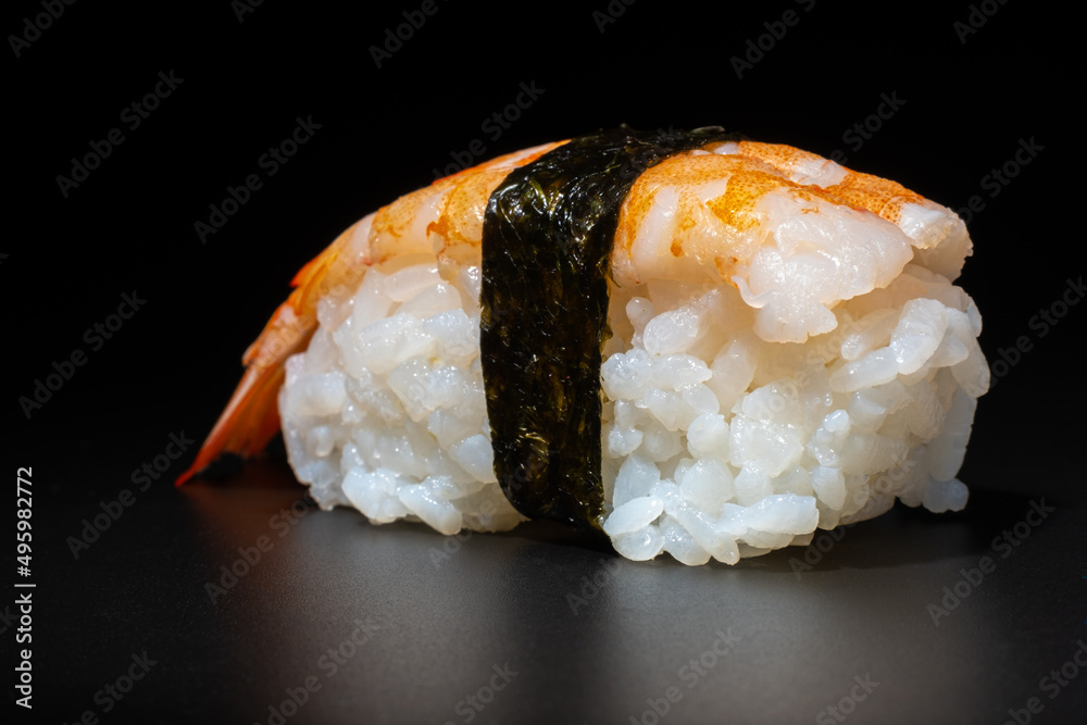 prawn niguiri on background closeup prawn niguiri on background closeup