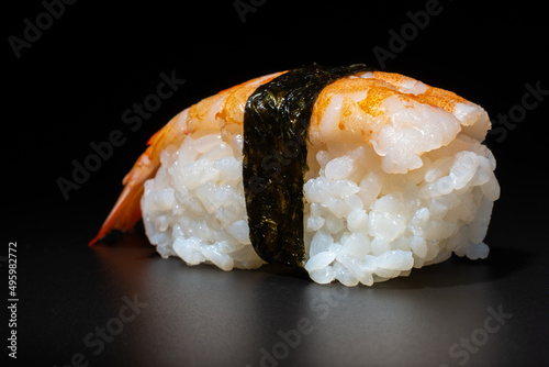 prawn niguiri on background closeup