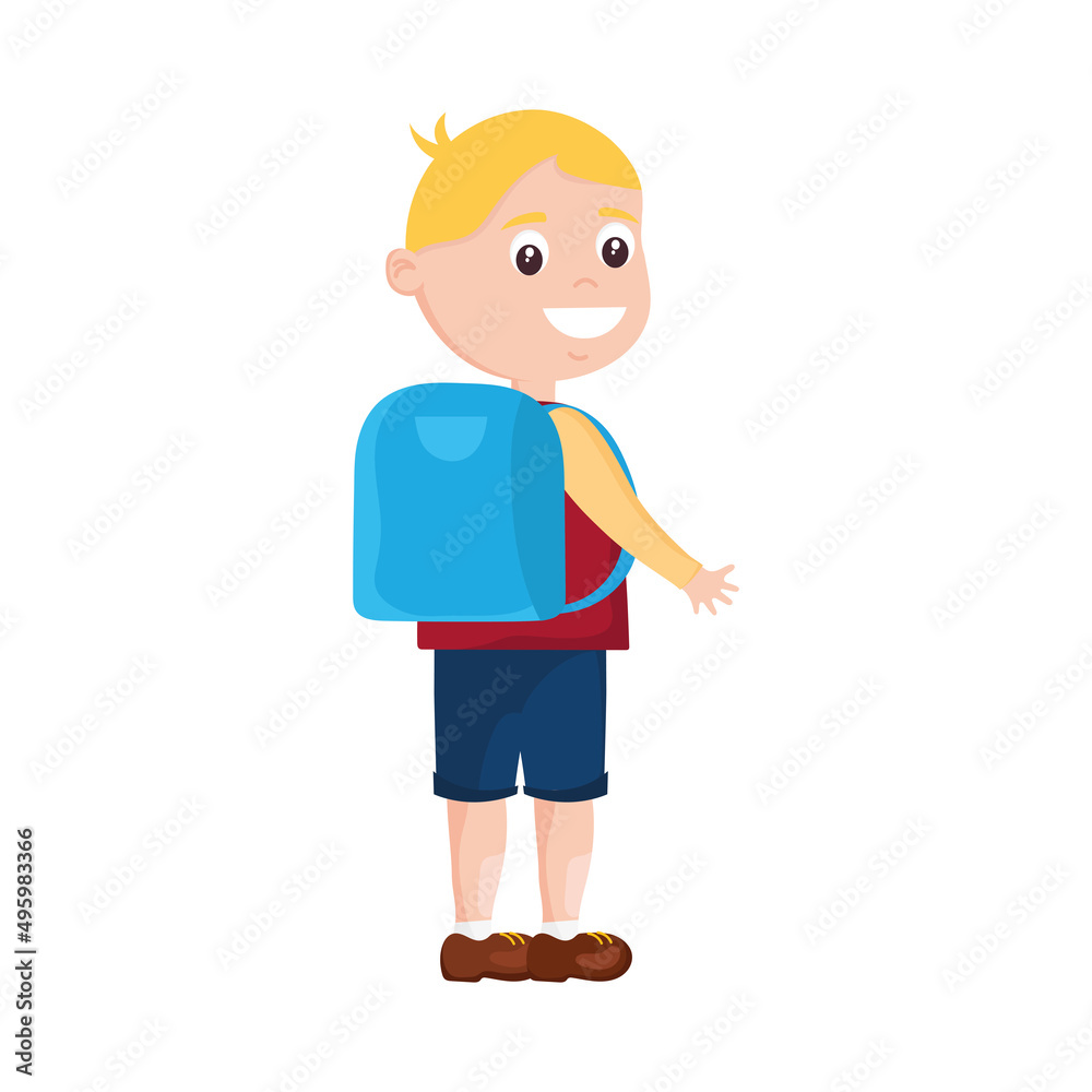 blond schoolboy with schoolbag