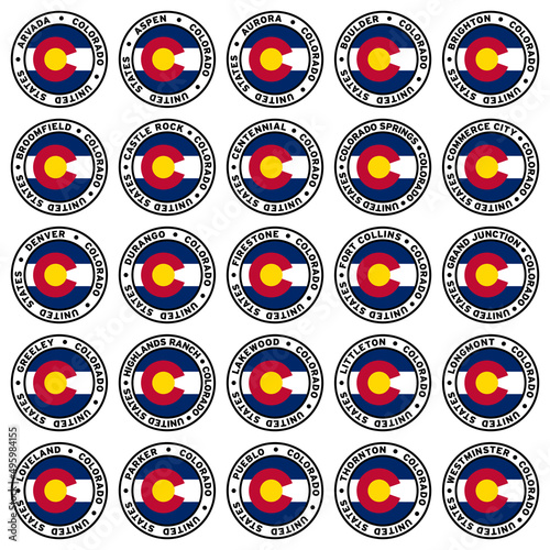 Round Colorado City Flag Clipart Set