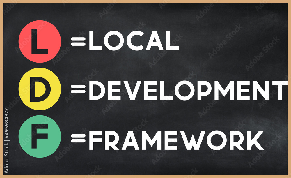 Local development framework - LDF acronym written on chalkboard, business acronyms. Local development framework - LDF acronym written on chalkboard, business acronyms.