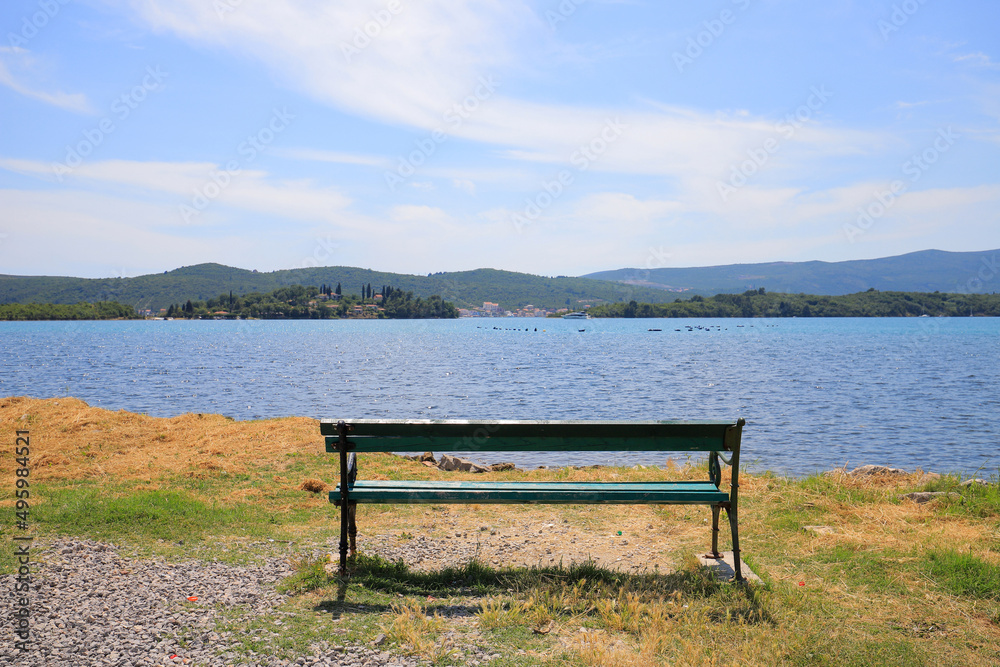 Bench overlooking the sea in Montenegro