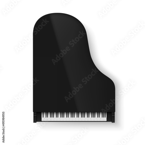 Classical realistic grand piano top view vector black artistic musical instrument art entertainment