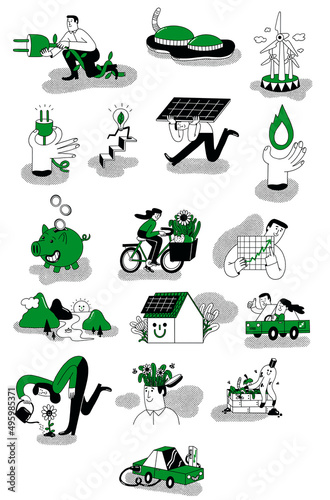 Set of illustrations dealing with renewable energy