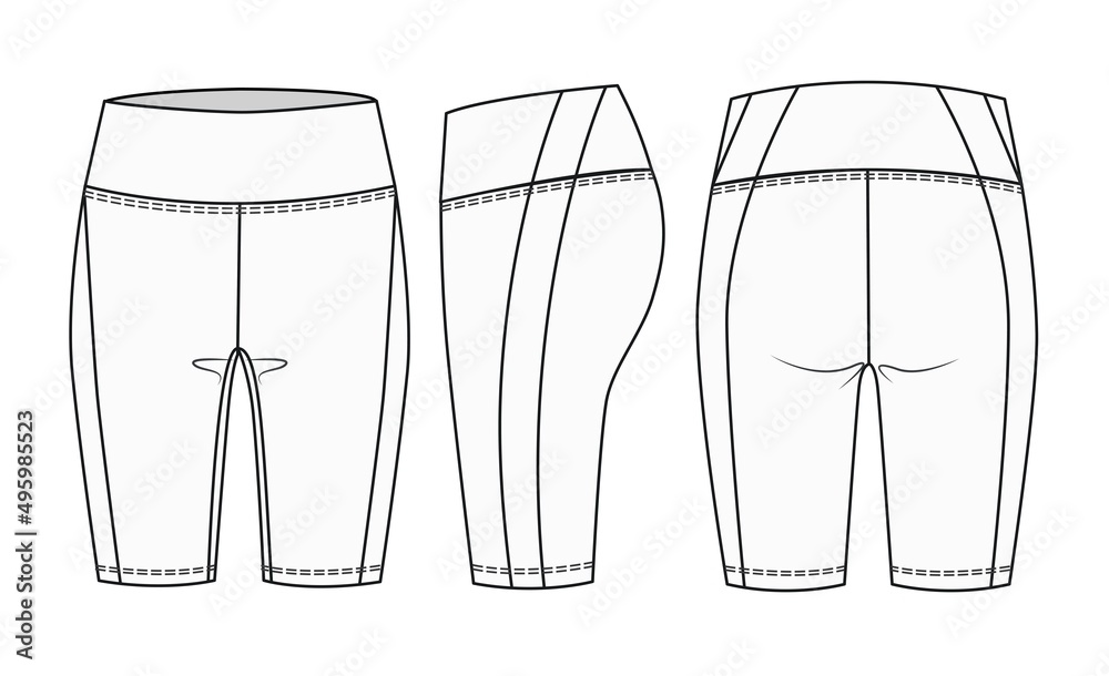 Girls Short Legging fashion flat sketch template. Women Active wear ...