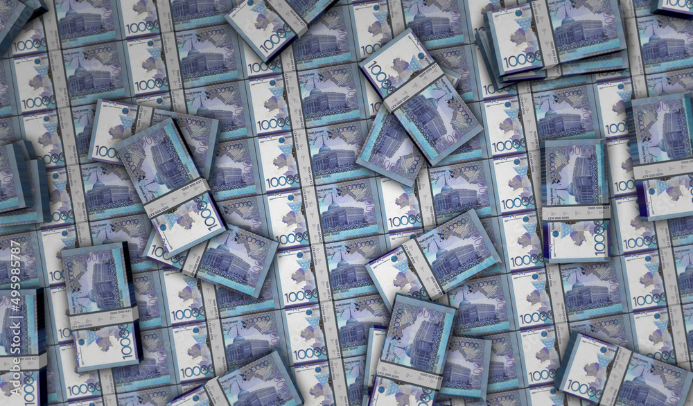 Kazakh Tenge money banknotes pack 3d illustration