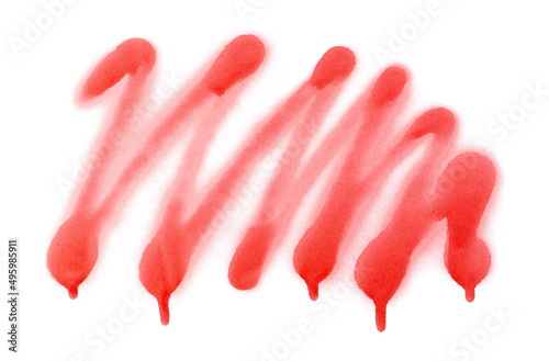 Red spray stain, graffiti lines zigzag isolated on white, clipping path