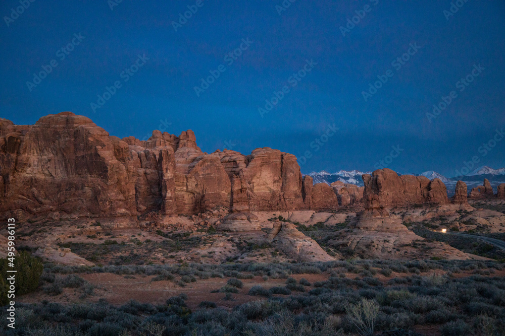 Sunset in Arches National Park located in Utah