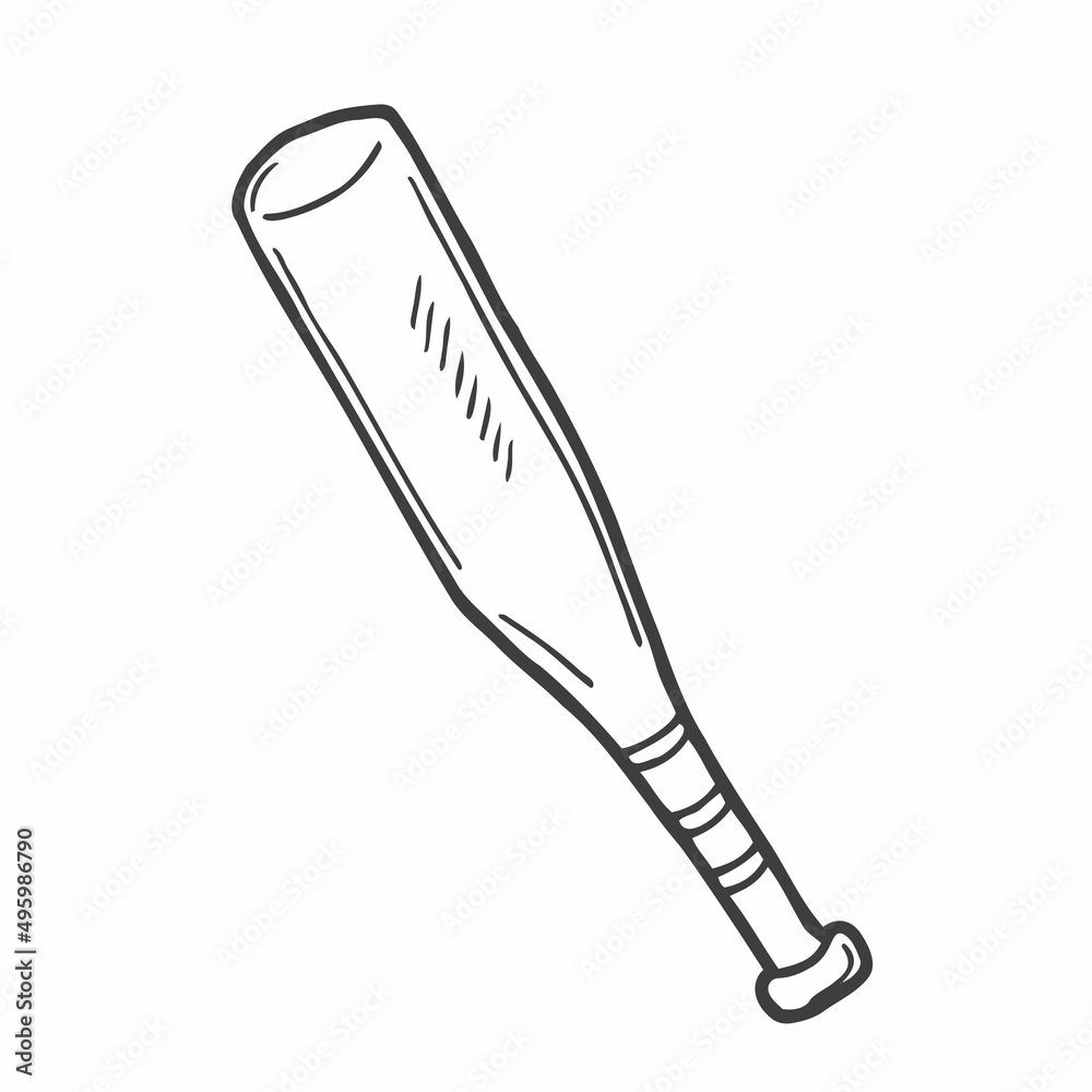 Obraz premium Doodle baseball bat. Vector icon logo baseball bat in cartoon style. Symbol clip art