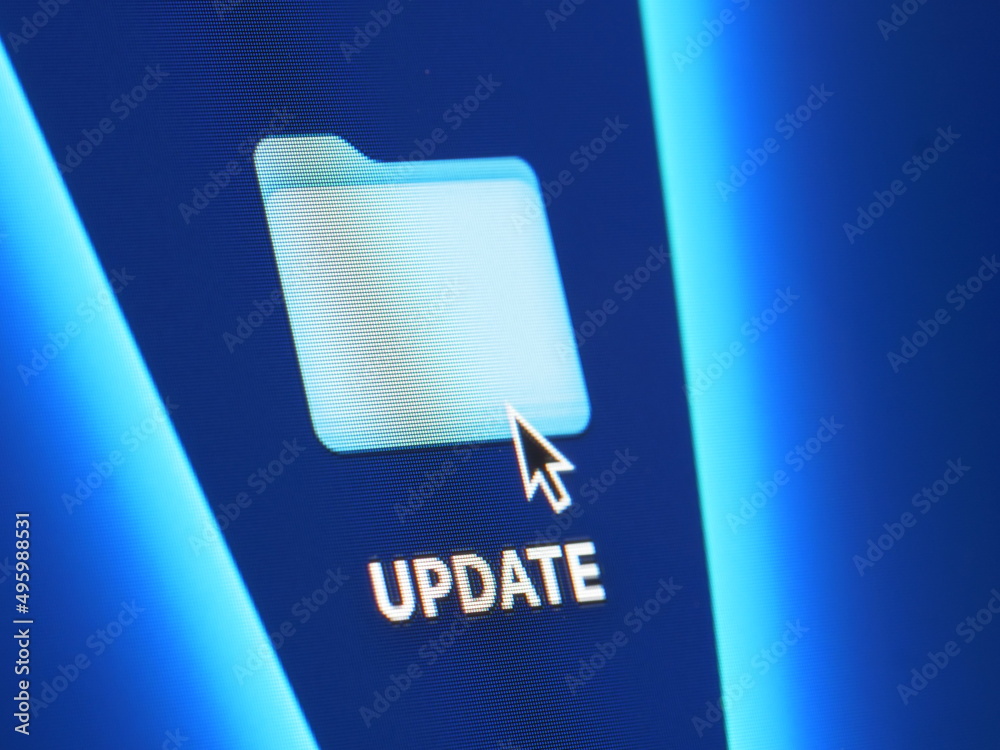 Update - macro shot of folder on computer desktop with mouse pointer - zooming in on screen pixels Update - macro shot of folder on computer desktop with mouse pointer - zooming in on screen pixels