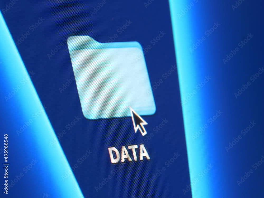 Data - macro shot of folder on computer desktop with mouse pointer - zooming in on screen pixels Data - macro shot of folder on computer desktop with mouse pointer - zooming in on screen pixels