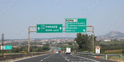Highway in Italy with name of Italian Place like Rome Florence and more photo