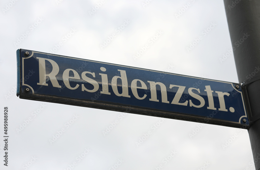 Road Sign in Munich with name Residenz Strasse of a famouse place in Germany Road Sign in Munich with name Residenz Strasse of a famouse place in Germany