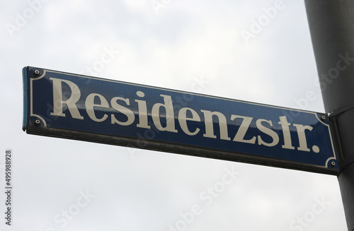 Road Sign in Munich with name Residenz Strasse of a famouse place in Germany © ChiccoDodiFC