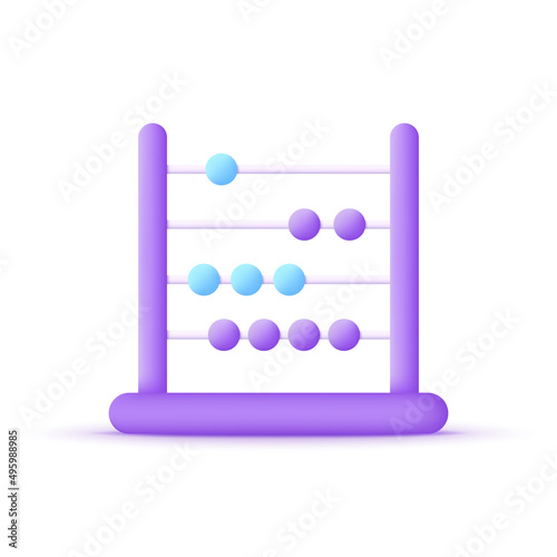 3D Abacus icon isolated on white backround. Education and school element, math concept. Can be used for many purposes.