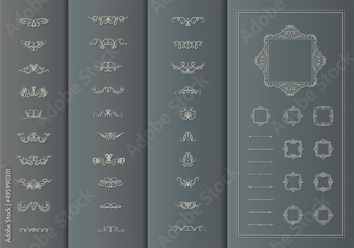 Vintage set decor elements for wedding cards, decorating valentines, vector framing title of different printed products. Vintage patterns, frames and weaves on a white background. Round business icons