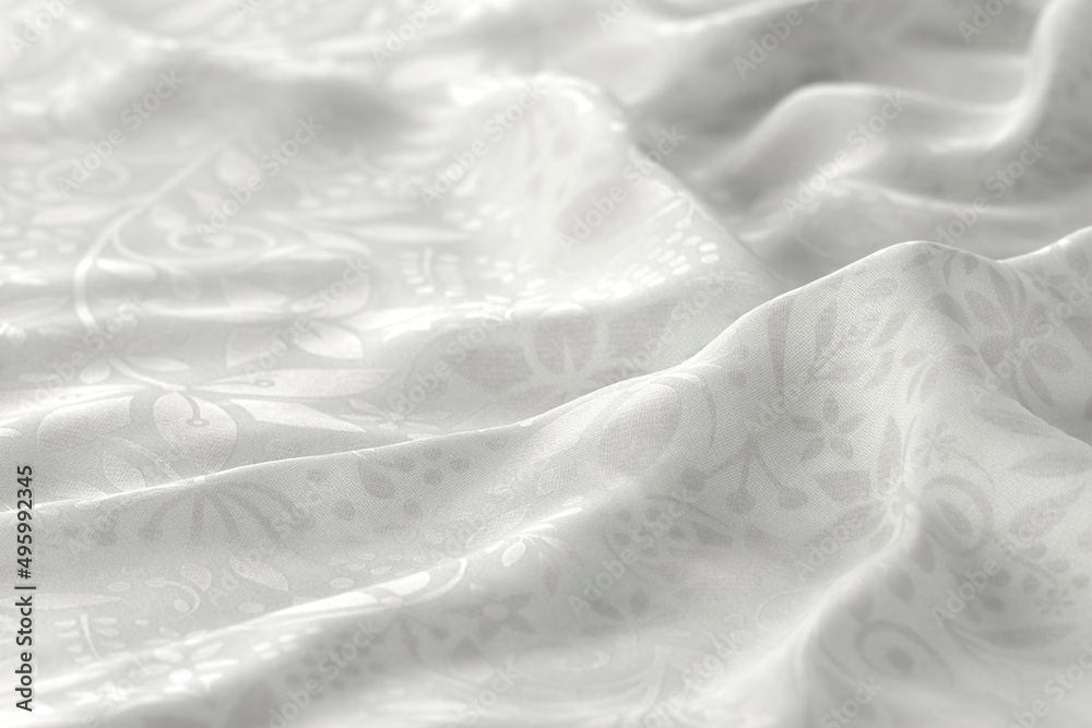 White fabric with a reflective floral pattern White fabric with a reflective floral pattern